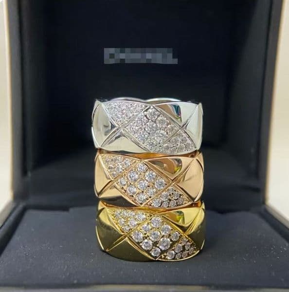 High quality S925 Silver Crush Rings Gold Embossed Rhomboid Diamond Ring Motif Quilted Pattern Lends Graphic Shapes Original Collection Never Fade Women Jewel Gift