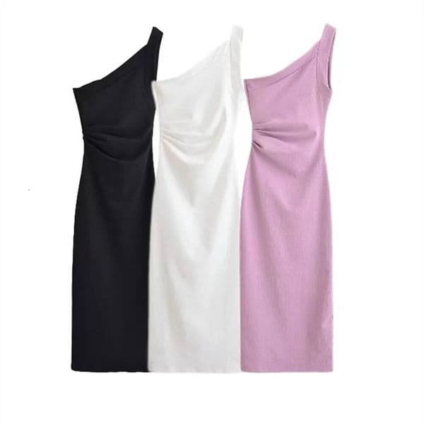 UNIZERA Sleeveless Charm Midi Dress Solid Color Wrinkle Decoration Spring/Summer Fashion Women's Wear