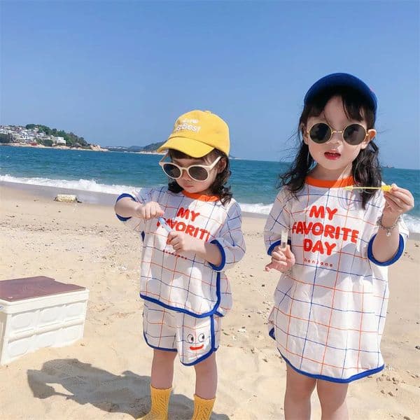 South Korea Summer Childrens Clothing Set Style Short Sleeve Tshirt Girls Dress Brother sisters w250319