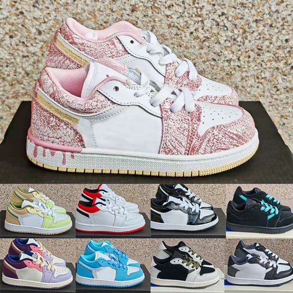 Designer Kids Basketball Shoes 1 Children Boy Girl Shoes Game Royal Obsidian Leather Bred Sneakers Mid Multi-Color Tie-Dye Baby Shoe Size 22-37