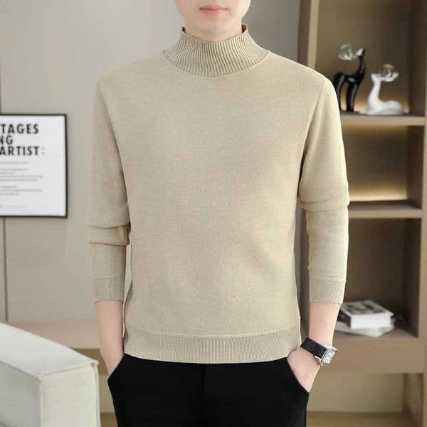 Basic Semi High Neck Solid Color Knitted Sweater Autumn Winter Daily Casual Base Warm Pullover Sweater Home Wear M251121