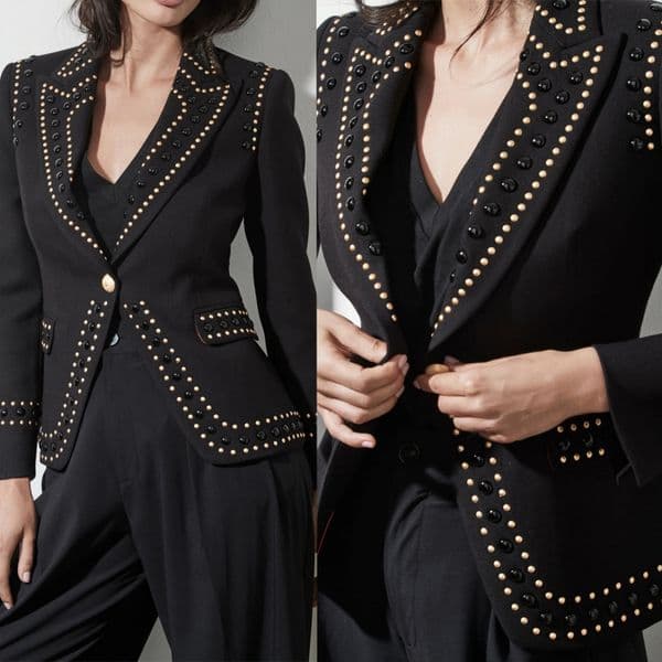 Business Women Suits Set 2 Piece Pearls Beads Fashion Customized Long Sleeve Leisure Lady Wear Blazer Pants