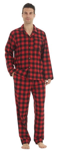 Mens flannel pajamas set cotton checkered mens Pjs soft lounge Pj pants with pockets shirt 250421