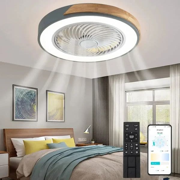 Wood Lights Modern Low Profile Ceig with Remote Control Indoor LED Fan Lamp for Bedroom Living Room