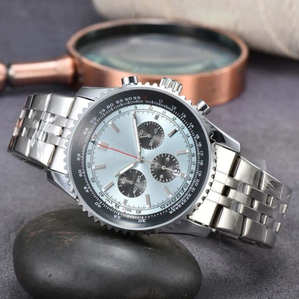 44mm Fashion New Luxury Top Brand Men Watch Luxury Business Quartz Watches Stainless Stain Strap Sport Chronograph