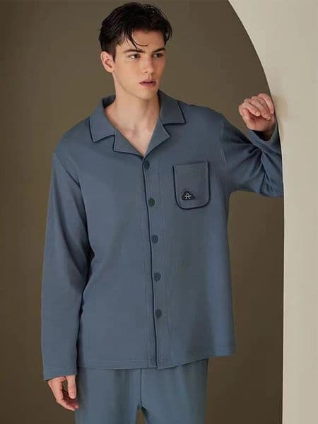 Sleepwear mens long sleeved spring and autumn thin youth loose home clothing twopiece set 250421