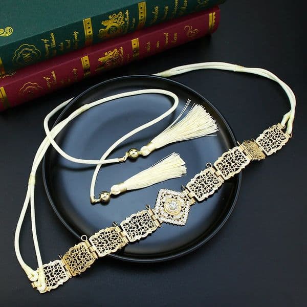 Sunspice Thin Womens Hand Rope with Gold Crystal Moroccan Waist Chain Caftan Abaya Body Arab Bridal Jewelry 250421