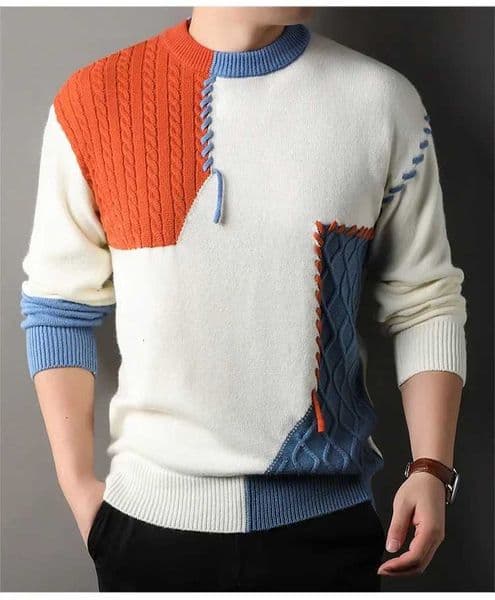 Color Block Winter Knitwear for Men Casual Loose Style Crew Neck Sweater Personalized Design American Leisure Male Sweaters M251121