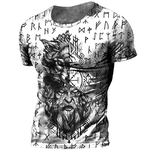 2024 new retro Viking tattoo 3D printed mens T-shirt Odin boat round neck plus size loose comfortable breathable and fashionable top H25421