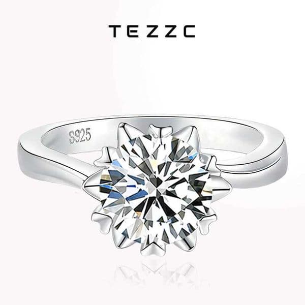 Tezzc 05ct 1ct 2ct Snowflake Moissanite Ring S925 Sterling Silver Jewelry For Women Wedding Diamond Rings with CertificateT251121