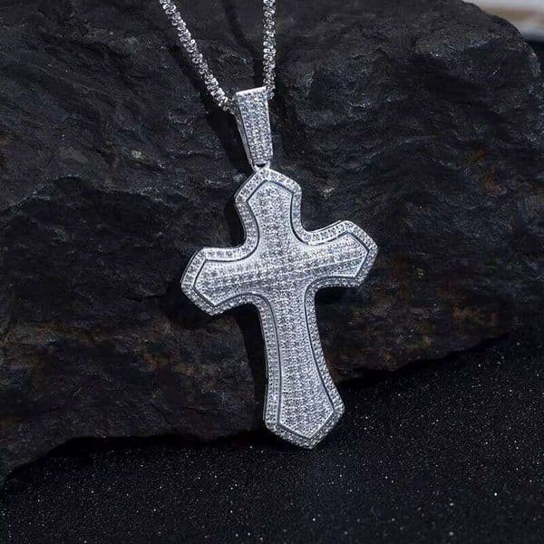Messi Jewelry Iced Out Sterling Sier Cross hip-hop moissanite Hip Hop Cuban Chain Pendant