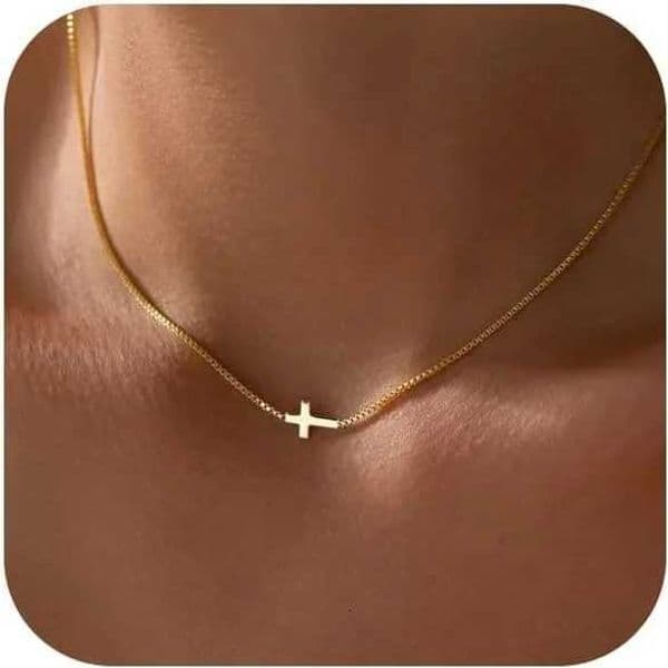 Cross Necklace for Women 14K Gold Plated Small Cross Pendant Choker Simple Tren Charm Chain Necklace Jewelry Religious GiftXJ251122