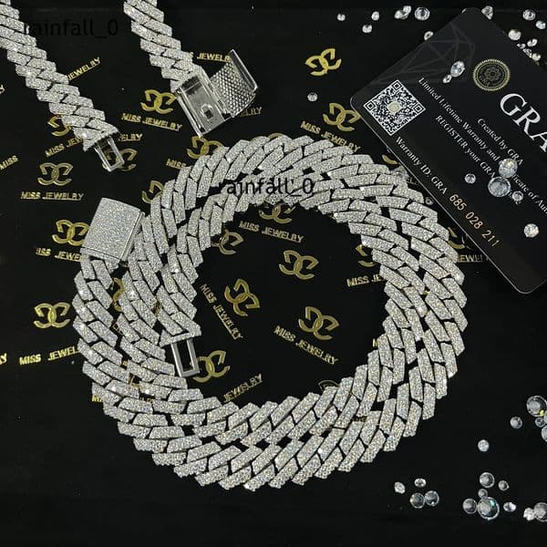Hip Hop Jewelry 12mm Full Bling Diamond Silver Moissanite Cuban Link Chain Necklace Stylish Moissanite Necklaces