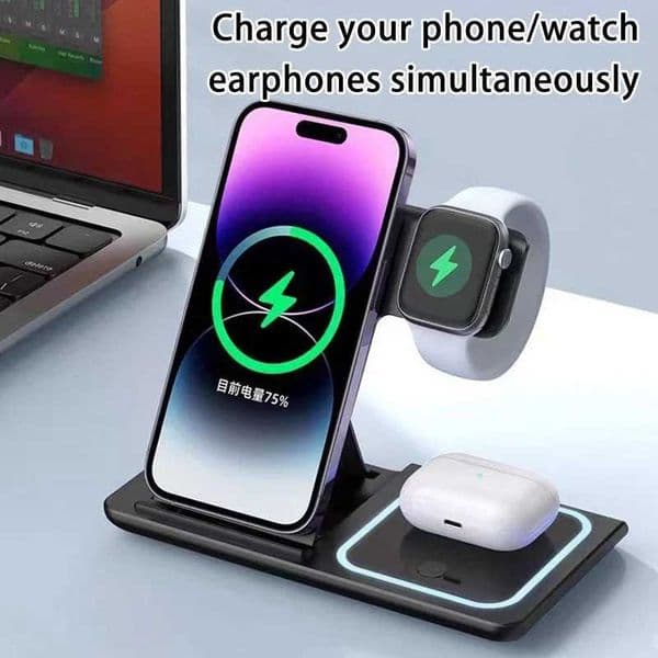 200W 3 in 1 Wireless Charger Stand Pad Foldable Fast Charging Station Dock For iPhone 16 15 14 13 12 11 X8 Watch Airpods Y251122
