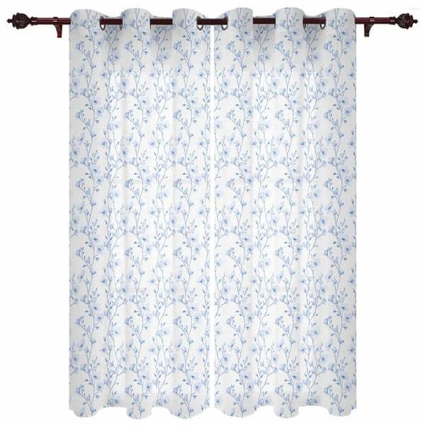 Curtain Floral Branches Texture Blue Window Curtains Living Room Bathroom Bedroom Decor Kids Treatment