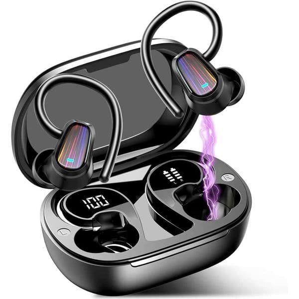OYIB 5.4 Headphones Sport, Stereo Bass Bluetooth Earbuds Earhooks, 50H Over Ear Bud with ENC Mic, IP7 Waterproof Wireless Earphone for Workout/Running, Deep