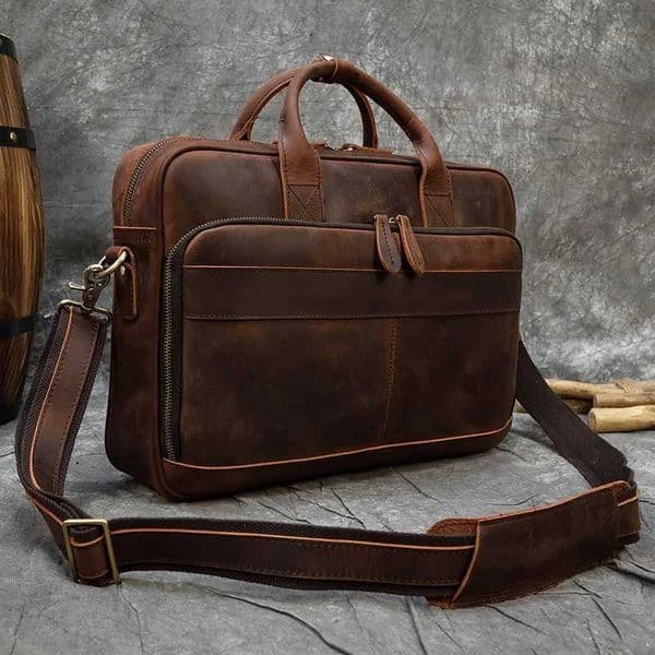 Vintage laptop briefcase genuine leather handbag casual 15.6-inch business bag daily work handbag mens briefcase Z250421-1