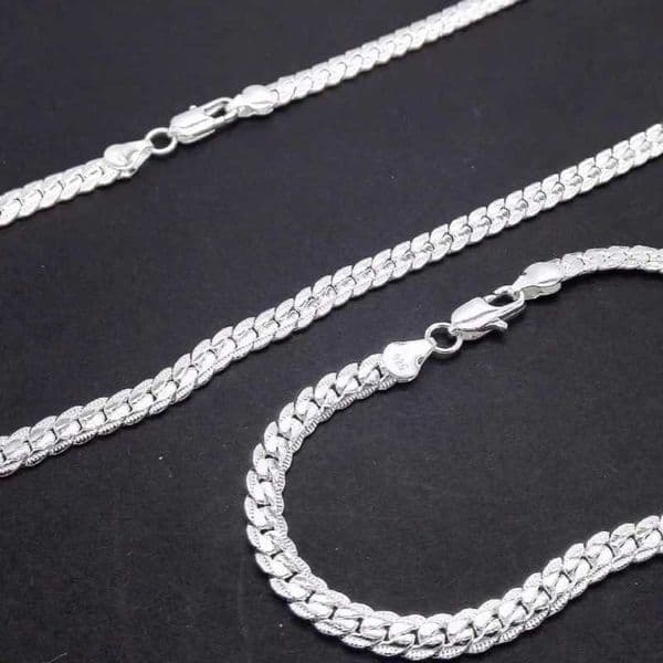 925 Sterling Silver Christmas Gifts European Style 5MM Flat Chain Necklace Bracelets Fashion for Man Women Jewelry Sets S085XJ251122