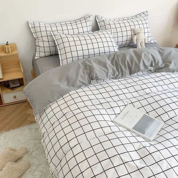 Simple grid down duvet cover with bed sheets and pillowcases unfilled for boys adult bedding linen double bed full sized grid home beddingXJ250421