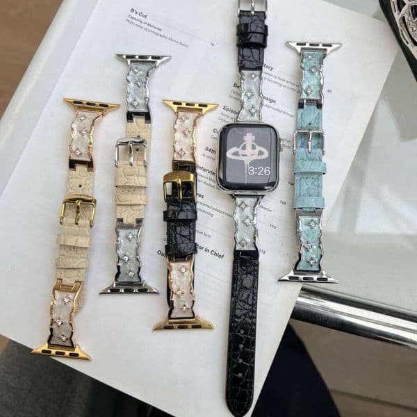 Star River Curved Crocodile Pattern Leather Strap Suitable for Apple Watch iWatch 10th Generation 987654 Ultra/SE