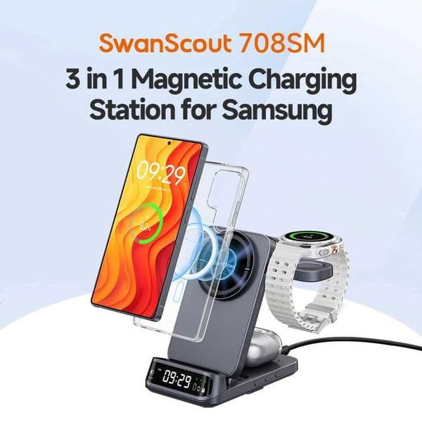 SwanScout 708SM Magnetic Wireless Charging Station for S25 tra S24 Plus S23 for Galaxy Watch tra 8 7 for Buds 3 Pro Y251122