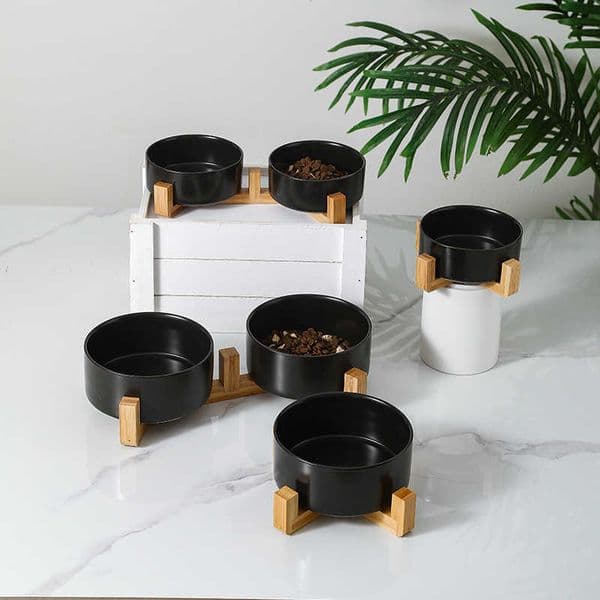 perfume 2026 New Ceramic Cat Food Dog Dish, Drinking cologne Double Bowl, Protecting Cervical Vertebra, Black Pet Bowl L251122 Free Shipping