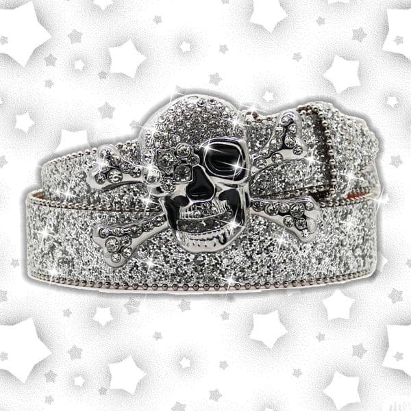 Mens Womens Fashion Skull Rhinestone Belt Bling Studded Leather Diamond Waistband Western Cowgirl For Jeans Dress 250420