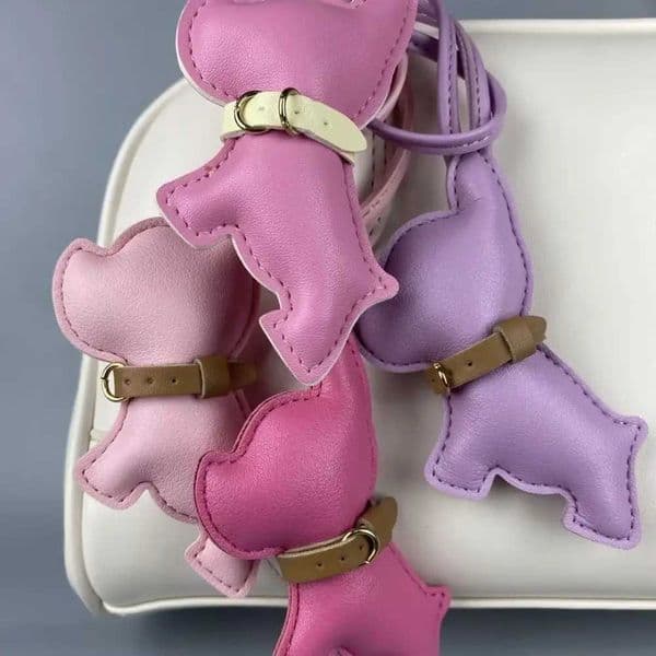 Mini PU Leather Bulldog Bag Charm - Leather-Look Strap Pendant for Purses Z251120