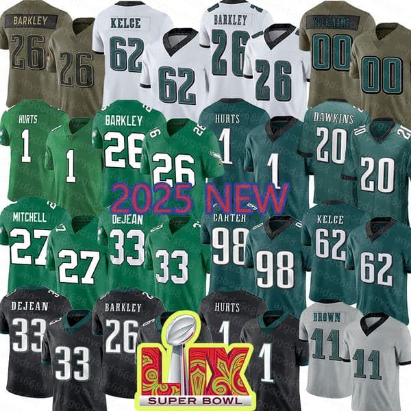 33 Cooper DeJean Football Jerseys 27 Quinyon Mitchell 6 DeVonta Smith 1 Jalen Hurts 26 Saquon Barkley 98 Jalen Carter 20 Brian Dawkins Brown 62 Jason Kelce