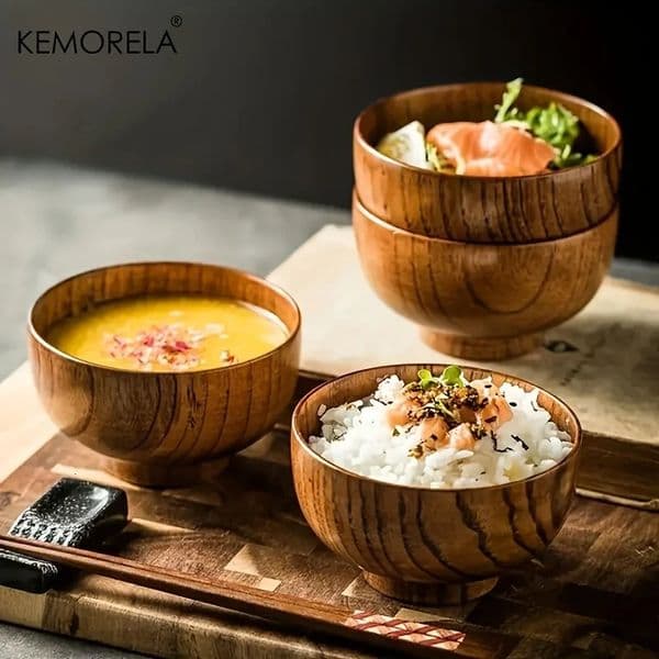 1 natural wooden rice bowl home salad ice cream fruit kitchen food storage table 250422