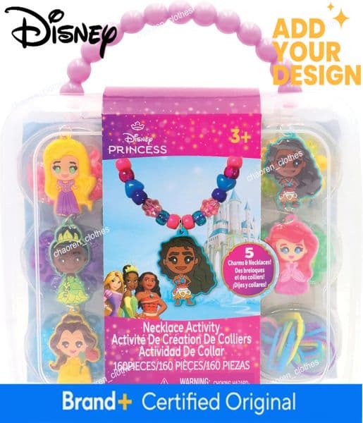 Disney Necklace custom Activity Jewelry Making Kit with Beads, Charms & Strings Create Custom Princess Necklaces Craft Gift for Girls Ages 3 Portable Storage Case