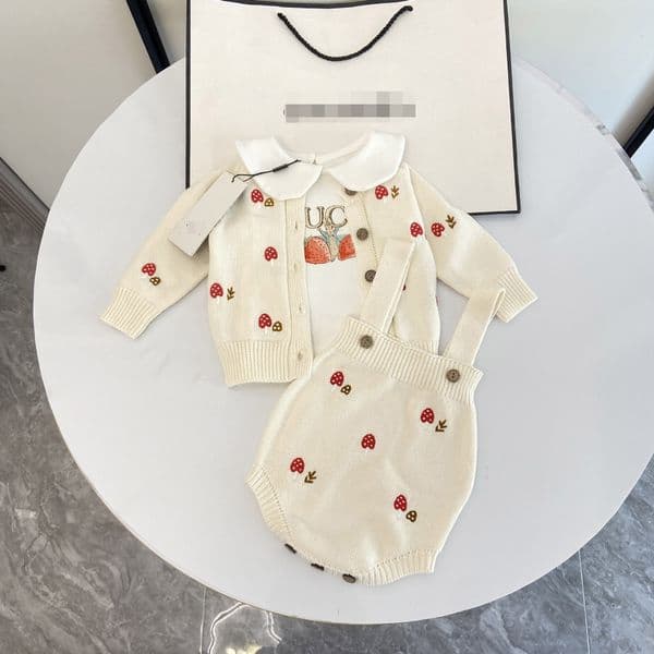 Wholesale Designer Baby Clothes Cute Baby Girl Knitted Jacket + Base Layer + Knitted Overalls Triangle Romper 5645123