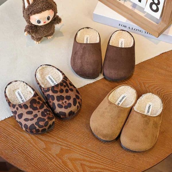 Childrens Fashion Padded Slippers 2-16 Years Old Leopard Retro Hundred Boys Girls Cotton Shoes Soft Non-slip Kids Fur ShoesW251122