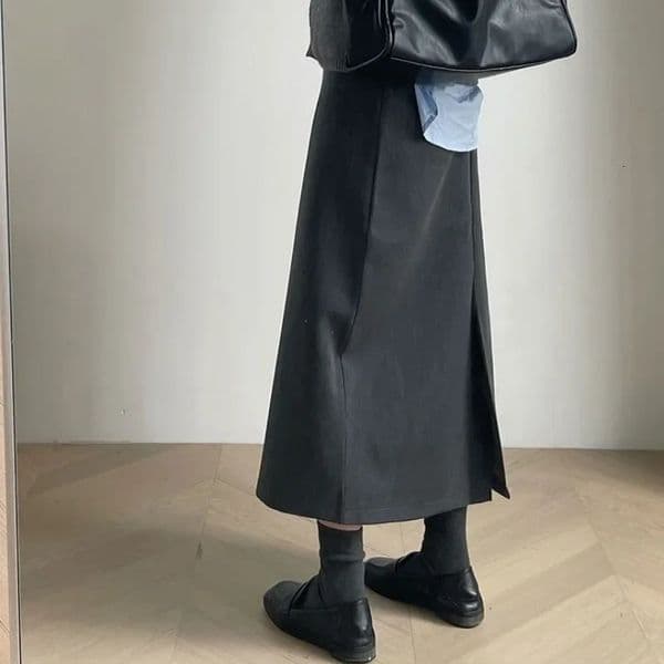 Sweater Coat Skirts 2024 Autumn and Winter Gray Back Slit Suit Skirt 251112BANJIA