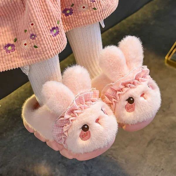 Cute Cartoon Rabbit Furry Indoor Slippers Children 2025 Winter Warm Long Plush Slippers Warm Long Plush Childrens Home SlidesW251122