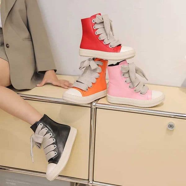 Kids High Top Sneakers Girls Boys Leather Children Shoes Luxury Jumbo Lace Up Casual Spring Streetwear Black Pink Red BootsW251122