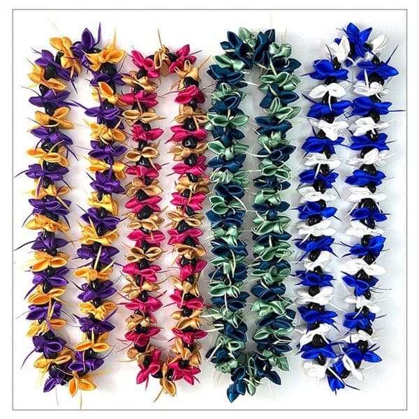 School Color Graduation Ribbon Lei Necklace with Kukui Nuts Flower Ribbon Lei Hawaiian Party Ribbon Lei 250417