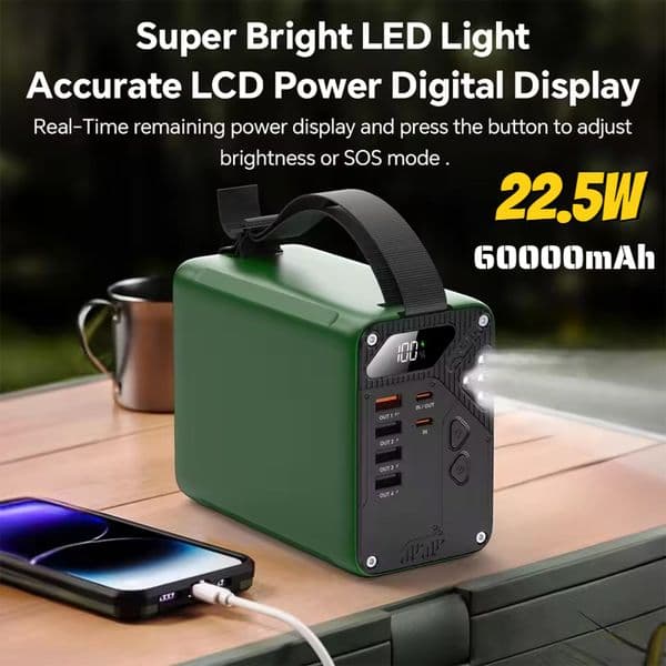60000mAh Portable Power Station 22.5W Power Bank Fast Charging External Battery Outdoor Camping Powerbank for IPhone Xiaomi