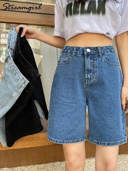 Streamgirl High Waisted Jeans Shorts Womens Retro Denim Loose Short Straight Summer 250422BJ