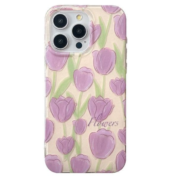 Fine Glitter Full Screen Purple Tulip Phone Case for iPhone 17 Pro Max High-end Feel iPhone 16/15 Pro