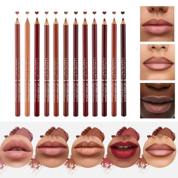 HUDA Makeup Lip contour BEAUTY 12 colors LIP LINER PENCIL Non-stick Cup Waterproof Matte Long-lasting Cosmetics