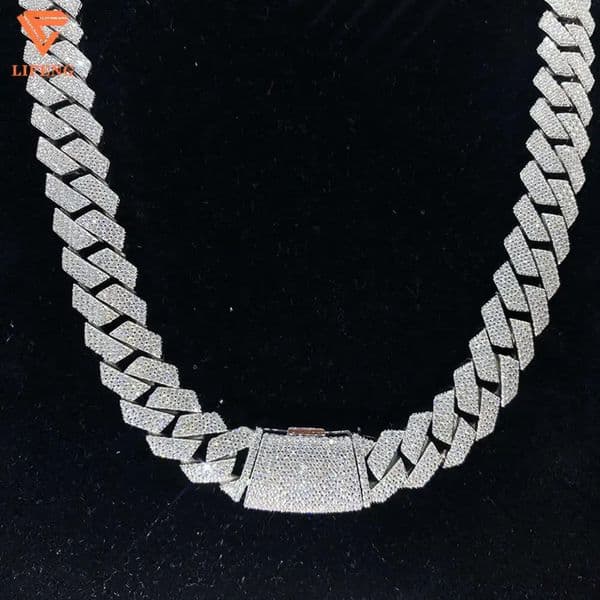 Fine Jewelry Necklace 20mm 4row Moissanite Cuban Link Chain Iced Out Hip Hop