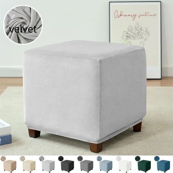 1 velvet footstool cover square solid color elastic living room furniture protector 250422