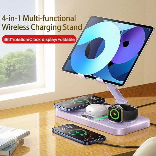 4-in-1 Wireless Charging Station Foldable Mti-function Magnetic Phone Stand Fast Charger For iPhone 16 15 iPad iWatch AirPods Y251122