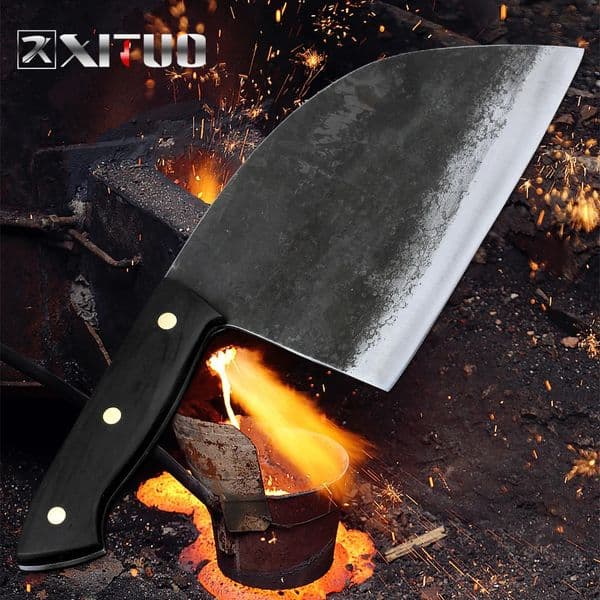 XITUO Full Tang Handmade Forged Chef Knife Hard Clad Steel Blade Butcher Slaughter Cleaver Knife Kitchen Chopping Slicing Tool 250421BJ