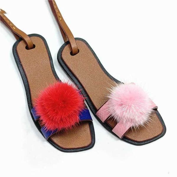 New Cute Mink Fur Lanyard Slippers Keychain Car KeyRing Plush School Bag Pendant Gift Kawaii Backpack Keychains Z251120