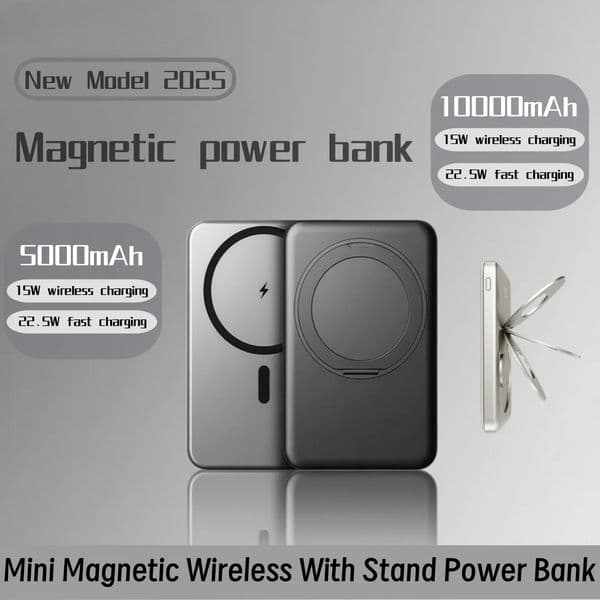 2026 10000mAh Slim Mini Magnetic Wireless Power Bank Fast Charger PD 20W Stand Portable External Battery For iPhone Samsung