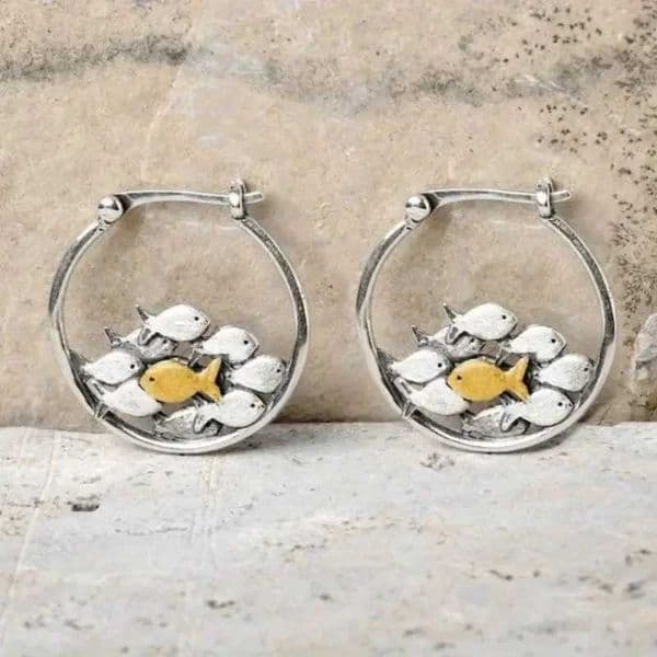 Retro Round A set of fish designed sensory ring earrings suitable for womens creative and exquisite cute earrings jewelry accessoriesXJ250421
