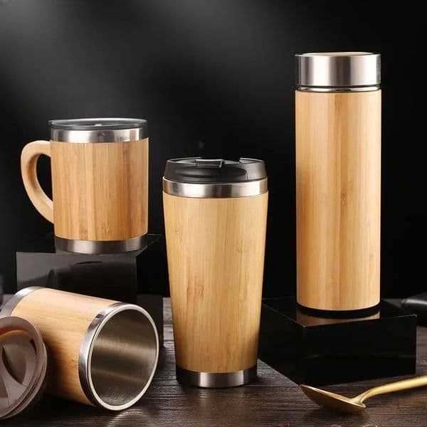 Stainless steel bamboo vacuum suction cup 16o water bottle flip cover environmentally friendly travel coffee keeps cool 250422