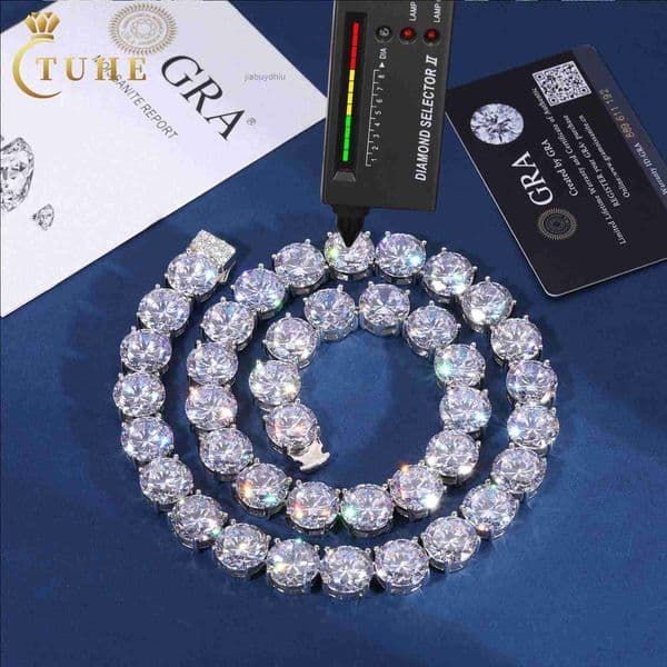 Pass Tester 408ct Moissanite Tennis Chain Luxury 15mm High Quality 925 Sterling Silver Classic Necklace Jewelry